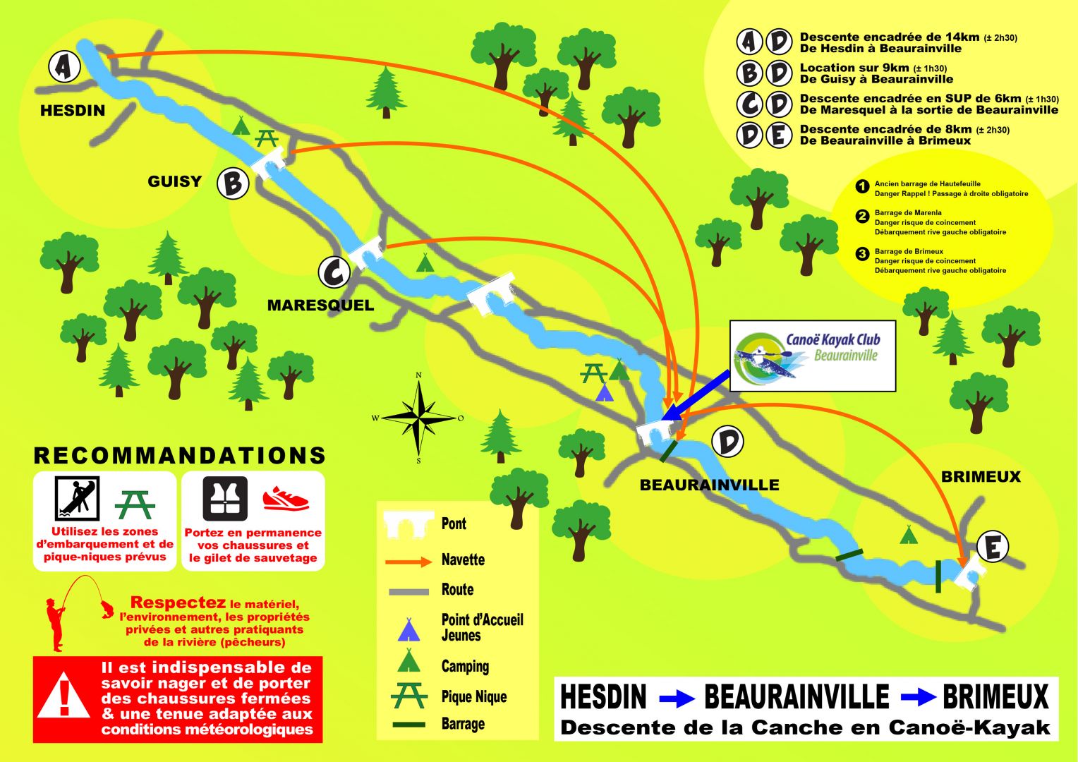 Carte des parcours sur la Canche